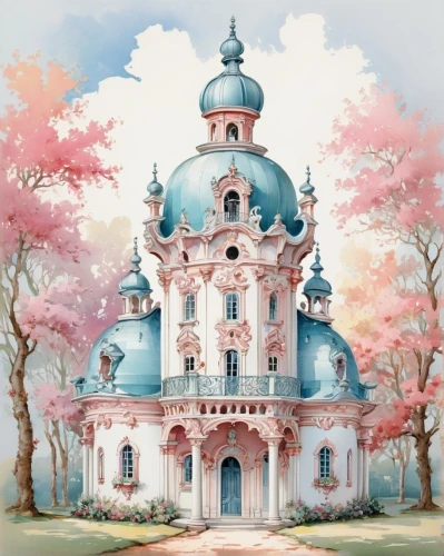 fairy tale castle,fairytale castle,church painting,monastery,baroque,whipped cream castle,fairy chimney,witch's house,fantasy picture,water castle,fantasy landscape,fairy house,fairy village,children's background,mushroom landscape,japanese sakura background,rococo,sakura tree,children's fairy tale,knight's castle,Conceptual Art,Fantasy,Fantasy 24