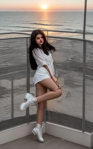 selena gomez,sexy legs,beautiful legs,legs,looking through legs,leg,long legs,bare legs,in shorts,solar,perched,on the roof,legs crossed,skort,malibu,sitting on a chair,beachhouse,icon instagram,white skirt,beach background,Common,Common,Photography