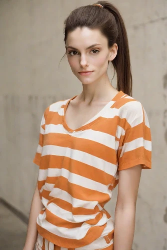 horizontal stripes,girl in t-shirt,cotton top,striped background,in a shirt,orange,tee,liberty cotton,realdoll,female model,women's clothing,women clothes,polo shirt,teen,daisy 2,orange color,daisy 1,olallieberry,lori,long-sleeved t-shirt