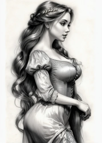 victorian lady,rapunzel,princess anna,jessamine,cinderella,fairy tale character,celtic queen,elsa,jane austen,princess sofia,young lady,vintage drawing,white rose snow queen,white lady,the sea maid,celtic woman,milkmaid,girl drawing,lady of the night,fantasy portrait,Illustration,Black and White,Black and White 30