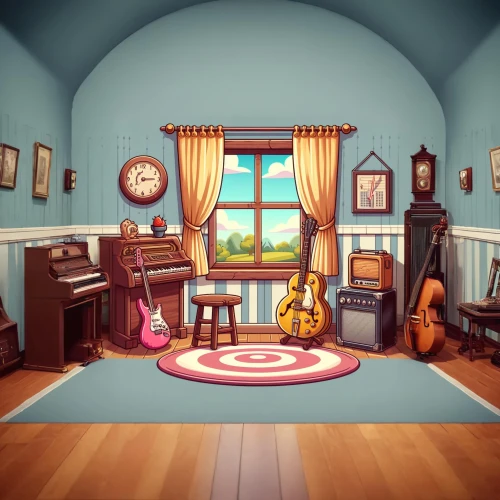 playing room,the little girl's room,dandelion hall,musical background,ornate room,great room,kids room,one room,boy's room picture,danish room,play piano,children's bedroom,music chest,room,little house,one-room,children's room,doll's house,music box,music instruments