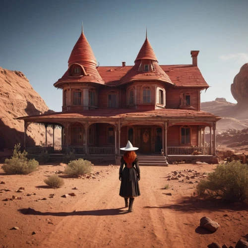 wild west hotel,wild west,homestead,victorian,mexican hat,woman house,ghost town,witch's house,western,victorian style,doll's house,american frontier,ancient house,dunes house,witch house,western pleasure,lonely house,witch's hat,old home,victorian house,Photography,General,Realistic