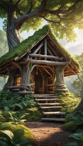 ginkaku-ji,house in the forest,studio ghibli,tree house,log cabin,tsukemono,japanese shrine,log home,ancient house,wooden hut,wooden house,tree house hotel,japanese garden,ryokan,timber house,wooden roof,treehouse,cartoon video game background,home landscape,japanese background,Photography,General,Realistic