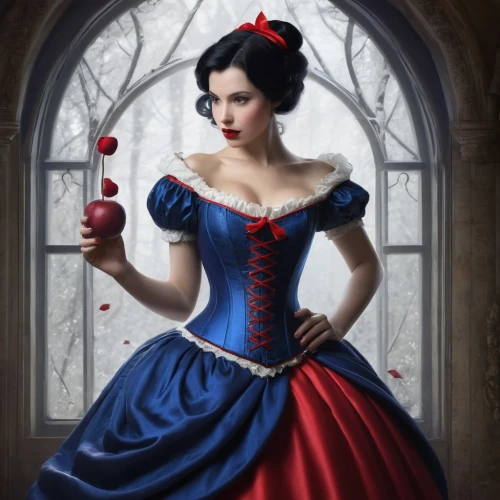 queen of hearts,snow white,gothic portrait,cinderella,victorian lady,fairy tale character,fantasy portrait,ball gown,romantic portrait,vampire woman,vampire lady,fantasy picture,red and blue,valentine pin up,red-blue,fantasy woman,red riding hood,fantasy art,fairytale characters,bodice,Conceptual Art,Fantasy,Fantasy 11