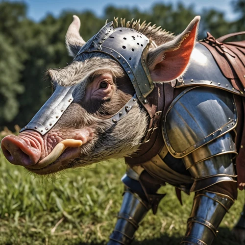 armored animal,animals play dress-up,pig,donkey of the cotentin,suckling pig,boar,wild boar,pig's trotters,warthog,pot-bellied pig,jousting,domestic pig,puy du fou,anthropomorphized animals,tapir,herd protection dog,bull and terrier,pig roast,rhinoceros,electric donkey,Photography,General,Realistic