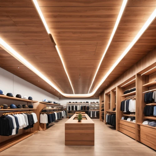 walk-in closet,ceiling lighting,wardrobe,under-cabinet lighting,shop fittings,closet,women's closet,track lighting,retail,paris shops,outlet store,changing rooms,wooden beams,box ceiling,ovitt store,showroom,beams,changing room,boutique,gold bar shop,Photography,General,Realistic