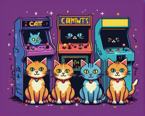 vintage cats,arcade games,arcade game,slot machines,game illustration,cat's cafe,arcade,pinball,cats,cats playing,cat family,kittens,arcades,video game arcade cabinet,cat vector,felines,cat line art,pet shop,cat doodles,rain cats and dogs,Unique,Pixel,Pixel 04