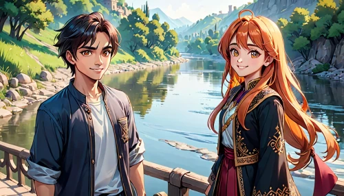girl and boy outdoor,hamelin,game illustration,anime cartoon,prince and princess,anime japanese clothing,young couple,android game,summer palace,anime 3d,fairy tale,fairy tale icons,rosa ' amber cover,beautiful couple,alibaba,boy and girl,fantasy picture,vanessa (butterfly),aonori,guilinggao,Anime,Anime,General