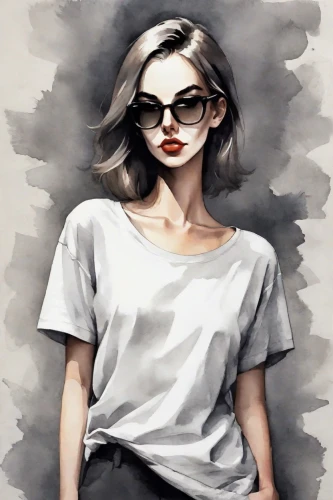fashion illustration,fashion vector,portrait background,girl in t-shirt,digital painting,fashion sketch,world digital painting,illustrator,women fashion,girl drawing,girl portrait,drawing mannequin,sunglasses,with glasses,photo painting,reading glasses,glasses,fashion girl,digital art,woman in menswear,Digital Art,Watercolor