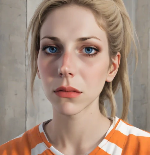 natural cosmetic,realdoll,portrait of a girl,realistic,pupils,girl portrait,harley quinn,cosmetic,orange eyes,clementine,portrait background,blonde woman,women's eyes,doll's facial features,art,heterochromia,digital painting,3d rendered,woman face,marina,Digital Art,Comic