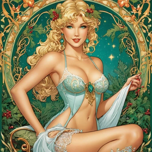 cinderella,fairy tale character,elsa,rosa 'the fairy,fairy queen,christmas pin up girl,jasmine,valentine pin up,emile vernon,faerie,jasmine blue,rosa ' the fairy,fairy,aphrodite,fantasy girl,fantasy woman,pin ups,pin-up girl,faery,valentine day's pin up,Illustration,Retro,Retro 13