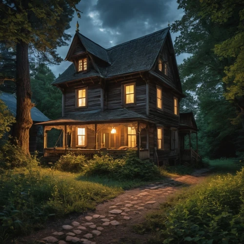 house in the forest,witch's house,new england style house,summer cottage,witch house,lonely house,little house,country cottage,victorian house,old house,beautiful home,old home,wooden house,abandoned house,cottage,country house,the cabin in the mountains,creepy house,the haunted house,the threshold of the house,Photography,General,Realistic