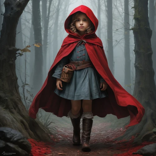 little red riding hood,red riding hood,red coat,red cape,red tunic,red hood,the wanderer,fantasy portrait,fairy tale character,cloak,the little girl,mystical portrait of a girl,children's fairy tale,red shoes,world digital painting,fantasy picture,nightingale,fantasy art,scarlet witch,cg artwork,Conceptual Art,Fantasy,Fantasy 13