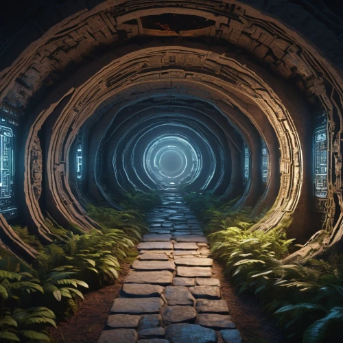 labyrinth,stargate,threshold,wall tunnel,tunnel of plants,portals,plant tunnel,wormhole,descent,tunnel,hollow way,the mystical path,futuristic landscape,maze,passage,pathway,helix,hall of the fallen,alien world,fractal environment,Photography,General,Sci-Fi