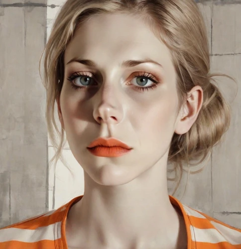 portrait of a girl,orange,portrait background,girl portrait,clementine,blonde woman,natural cosmetic,woman portrait,aperol,young woman,digital painting,orange color,orange eyes,face portrait,portrait,female model,orange half,apricot,portrait of a woman,zombie,Digital Art,Poster