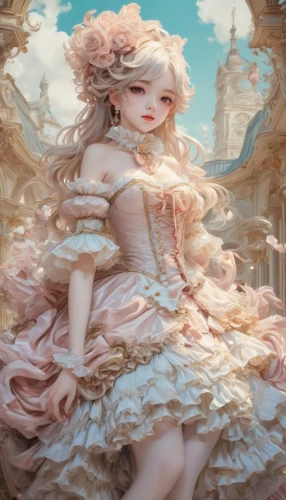 rococo,baroque angel,baroque,fairy tale character,fantasy portrait,sky rose,alice,parasol,cinderella,victorian lady,angelica,peach rose,porcelain rose,venetia,eglantine,fairy queen,flower fairy,fae,masquerade,pale