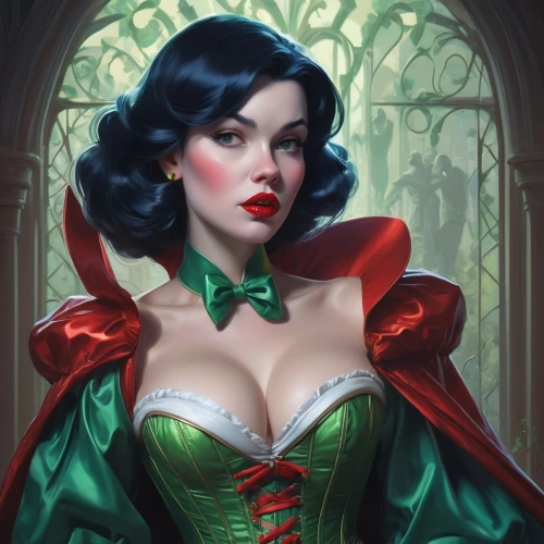 vampire lady,vampire woman,queen of hearts,fantasy portrait,poison ivy,fantasy woman,dita,the enchantress,vampira,ivy,deadly nightshade,lady in red,emerald,femme fatale,background ivy,snow white,victorian lady,red riding hood,fantasy art,sorceress,Conceptual Art,Fantasy,Fantasy 01