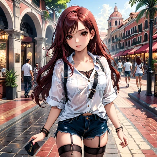 anime japanese clothing,anime girl,girl walking away,red-haired,schoolgirl,background images,anime cartoon,the girl at the station,school skirt,mikuru asahina,fashionable girl,french digital background,honolulu,shopping street,anime,asakusa,redhead doll,love background,city ​​portrait,walk,Anime,Anime,General