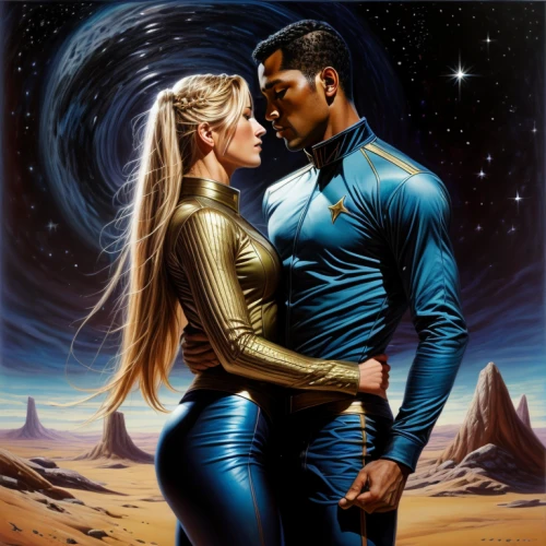 star ship,andromeda,sci fiction illustration,black couple,star trek,cg artwork,space art,trek,sci fi,celestial bodies,the hands embrace,the stars,vulcan,science fiction,artists of stars,passengers,starship,federation,sci - fi,sci-fi