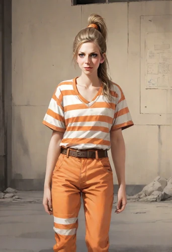 orange,prisoner,girl in overalls,orange half,rockabella,orange color,mime artist,tangerine,horizontal stripes,clementine,olallieberry,rust-orange,half orange,overalls,dwarf,piper,girl in a historic way,bright orange,overall,fresh orange,Digital Art,Comic