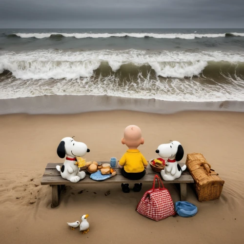 snoopy,picnic,beachcombing,dinner for two,beach restaurant,conceptual photography,family picnic,peanuts,romantic dinner,playmobil,clay animation,miniature figures,stranded,fishermen,sand art,beach furniture,breton,sand sculptures,family outing,sit-out,Photography,Documentary Photography,Documentary Photography 13