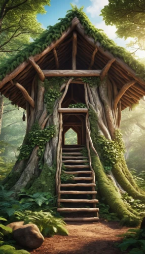 house in the forest,cartoon video game background,tree house,forest background,ancient house,japanese shrine,fairy house,wooden hut,treehouse,wooden roof,wooden house,fairy door,studio ghibli,landscape background,fantasy picture,tree house hotel,3d background,aaa,log cabin,home landscape,Photography,General,Realistic