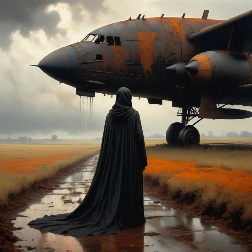 douglas ac-47 spooky,plane wreck,sci fiction illustration,b-52,phantom,boeing b-52 stratofortress,grim reaper,phantom p4,reaper,lost in war,death angel,vader,world digital painting,stealth bomber,photomanipulation,arrival,northrop grumman b-2 spirit,dance of death,black raven,murder of crows,Conceptual Art,Oil color,Oil Color 11