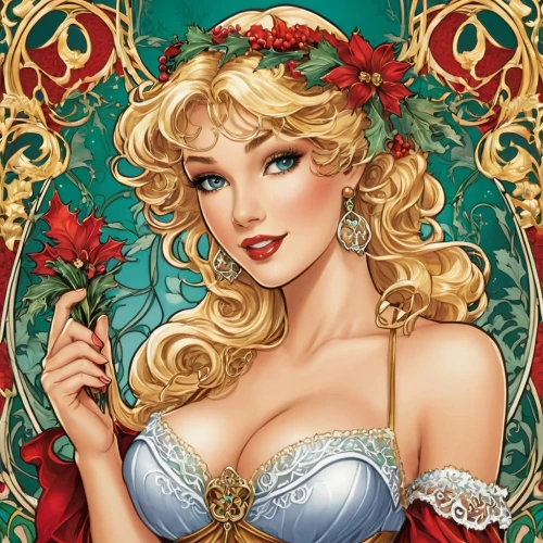 christmas pin up girl,pin up christmas girl,valentine pin up,fairy tale character,queen of hearts,cinderella,disney rose,white rose snow queen,valentine day's pin up,elsa,jessamine,fairy queen,jasmine,fairy tale icons,princess anna,fairytale characters,fantasy woman,pin ups,snow white,vanessa (butterfly),Illustration,Retro,Retro 13