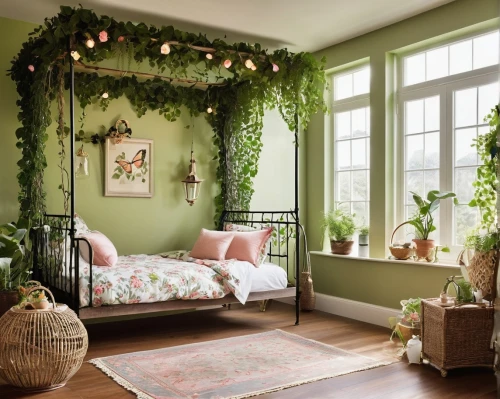 the little girl's room,children's bedroom,canopy bed,shabby-chic,bedroom,nursery decoration,green living,shabby chic,danish room,hanging plants,ornate room,christmas room,baby room,flower wall en,green wreath,house plants,kids room,guest room,great room,children's room,Photography,General,Realistic