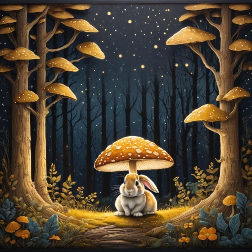amanita,mushroom landscape,forest mushroom,white rabbit,fairy forest,forest background,alice in wonderland,forest mushrooms,little rabbit,forest animal,frutti di bosco,little bunny,forest floor,fairytale forest,autumn background,enchanted forest,mushroom hat,hare trail,wonderland,in the forest,Art,Classical Oil Painting,Classical Oil Painting 04