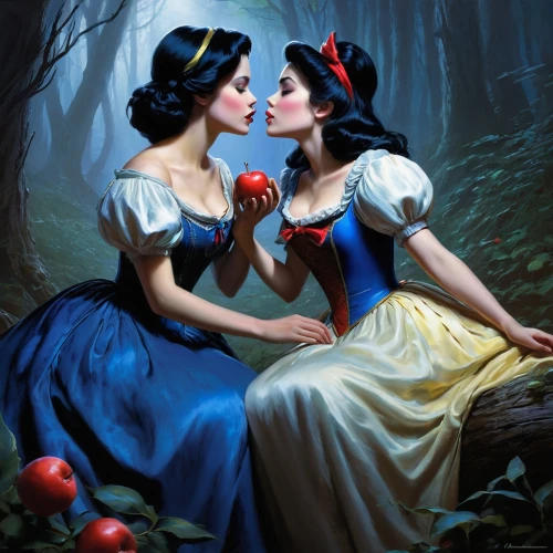 heart cherries,red apples,cherries,apple pair,sweet cherries,snow white,picking apple,forbidden love,basket of apples,a fairy tale,apples,fairy tales,romantic portrait,apple harvest,fairy tale,woman eating apple,fairytales,pin-up girls,princesses,valentine day's pin up,Conceptual Art,Fantasy,Fantasy 13