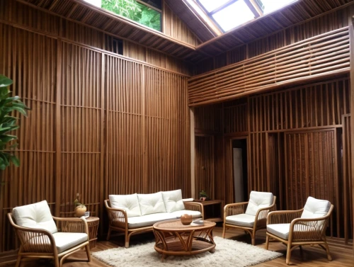 bamboo curtain,bamboo plants,patterned wood decoration,japanese-style room,wooden sauna,mid century modern,hawaii bamboo,archidaily,plantation shutters,vipassana,rattan,mid century house,boutique hotel,timber house,contemporary decor,therapy room,therapy center,reading room,wade rooms,wooden beams