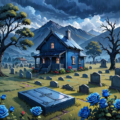 life after death,tombstones,graveyard,funeral,burial ground,resting place,old graveyard,graves,gravestones,hathseput mortuary,lonely house,afterlife,tombstone,cemetery,cemetary,mourning,grave stones,grave care,of mourning,memento mori,Anime,Anime,General