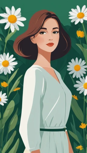 girl in flowers,marguerite,floral background,daisies,fashion vector,flower background,vector illustration,sunflower lace background,springtime background,spring background,marguerite daisy,daisy flowers,daisy,daisy 2,mayweed,daisy flower,vector art,daisy 1,wood daisy background,white daisies,Illustration,Vector,Vector 01