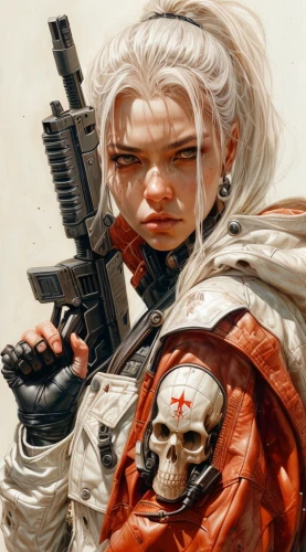 sci fiction illustration,girl with gun,girl with a gun,mercenary,combat medic,renegade,infiltrator,fallout4,cyborg,sci fi,woman holding gun,harley,female nurse,white lady,neottia nidus-avis,game art,operator,female doctor,lady medic,widow