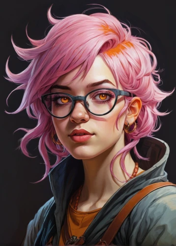 pink glasses,nora,pink hair,digital painting,portrait background,clementine,girl portrait,pink round frames,custom portrait,artist portrait,pink vector,fantasy portrait,world digital painting,silphie,twitch icon,pink robin,pink quill,vector girl,librarian,cg artwork,Conceptual Art,Fantasy,Fantasy 08