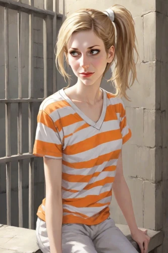 blonde sits and reads the newspaper,girl in t-shirt,detention,prisoner,olallieberry,clementine,realdoll,girl sitting,anime 3d,portrait background,isolated t-shirt,liberty cotton,polo shirt,lis,character animation,blond girl,png image,child girl,tee,blonde girl,Digital Art,Comic