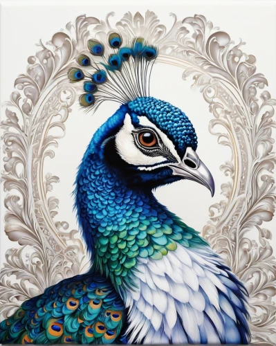 ornamental bird,bird painting,an ornamental bird,peacock,bluejay,blue peacock,blue jay,magpie,peafowl,perico,victoria crown pigeon,blue parrot,male peacock,peacocks carnation,prince of wales feathers,glass painting,fairy peacock,plumage,kookaburra,decoration bird,Illustration,Abstract Fantasy,Abstract Fantasy 14