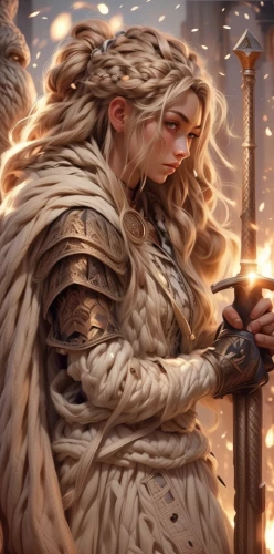 games of light,female warrior,light bearer,fantasy portrait,torch-bearer,fantasy art,candlemaker,heroic fantasy,cg artwork,warrior woman,fantasy picture,joan of arc,runes,fire artist,she feeds the lion,fantasy woman,sorceress,priestess,norse,paladin