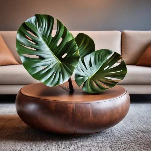 danish furniture,ficus,monstera,wooden flower pot,houseplant,mid century modern,tropical leaf pattern,money plant,cycad,modern decor,wooden bowl,patterned wood decoration,fan leaf,palm fronds,monstera deliciosa,contemporary decor,tropical leaf,walnut leaf,coffee table,palm leaf,Photography,General,Realistic