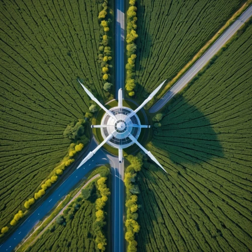 highway roundabout,dutch windmill,roundabout,dji agriculture,fields of wind turbines,traffic circle,windmill,drone shot,intersection,mavic 2,propeller,autobahn,solar field,aerial landscape,drone view,chair in field,the center of symmetry,drone image,rural,park wind farm,Conceptual Art,Sci-Fi,Sci-Fi 18