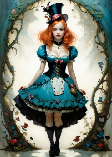 alice in wonderland,alice,hatter,wonderland,ringmaster,queen of hearts,marionette,fairy tale character,crinoline,redhead doll,pierrot,victorian lady,fairytale characters,raggedy ann,painter doll,the sea maid,transistor,steampunk,overskirt,fairy tales,Illustration,Realistic Fantasy,Realistic Fantasy 16
