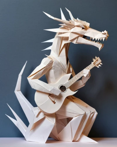 paper art,origami,musical paper,electric guitar,3d figure,dragon,painted guitar,dragon of earth,dragon design,guitar accessory,low-poly,guitar player,paper stand,origami paper,guitar head,scrap sculpture,model kit,3d model,plastic arts,dragon lizard,Unique,Paper Cuts,Paper Cuts 02