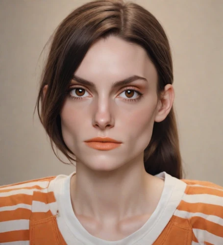 natural cosmetic,realdoll,portrait of a girl,woman face,woman's face,cosmetic,applying make-up,face portrait,pale,doll's facial features,female face,a wax dummy,asymmetric cut,digital painting,orange,beautiful face,put on makeup,female model,beauty face skin,portrait of a woman,Photography,Natural