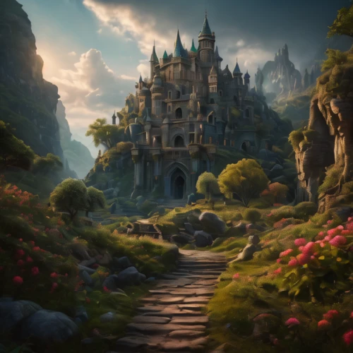 fantasy landscape,fairy tale castle,fantasy picture,fairytale castle,3d fantasy,fantasy art,fairy tale,a fairy tale,fairytale,fantasy world,castle of the corvin,fairy world,children's fairy tale,wonderland,way of the roses,knight's castle,world digital painting,enchanted,fairy village,fairy tale castle sigmaringen,Photography,General,Fantasy