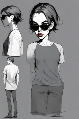 studies,fashion sketch,male poses for drawing,concept art,sunglasses,comic character,stylised,character animation,shades,proportions,goth woman,woman in menswear,game drawing,the girl,stylized,fashionable girl,fashion vector,study,lara,female model,Digital Art,Character Design