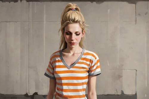 prisoner,clementine,depressed woman,isolated t-shirt,blonde woman,blond girl,sad woman,horizontal stripes,girl in a long,girl in t-shirt,painter doll,woman hanging clothes,bodypainting,the girl in nightie,character animation,portrait of a girl,blonde girl,worried girl,girl in the kitchen,girl drawing,Digital Art,Comic