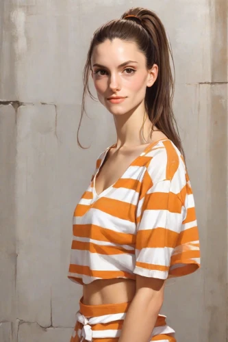 portrait background,orange,striped background,oil painting,girl in t-shirt,photo painting,young woman,prisoner,art model,digital painting,girl in cloth,world digital painting,horizontal stripes,girl in a long,female model,portrait of a girl,girl in a long dress,orange robes,painting technique,burglary,Digital Art,Comic