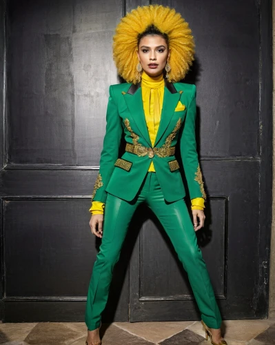 bjork,yellow jumpsuit,yellow jacket,olodum,woman in menswear,riddler,green jacket,fuller's london pride,leprechaun,great as a stilt performer,green,hatter,green paprika,miss circassian,brazil carnival,yellow,green congo,maracatu,ringmaster,samba deluxe