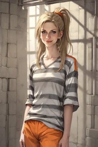 clementine,cynthia (subgenus),prisoner,blonde sits and reads the newspaper,harley quinn,poppy,detention,nora,harley,a girl's smile,vanessa (butterfly),killer smile,frula,prison,maya,angelica,fashionable girl,pigtail,main character,cg artwork,Digital Art,Comic